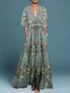 Hazel - Elegant V-Neck Belted Boho Dress