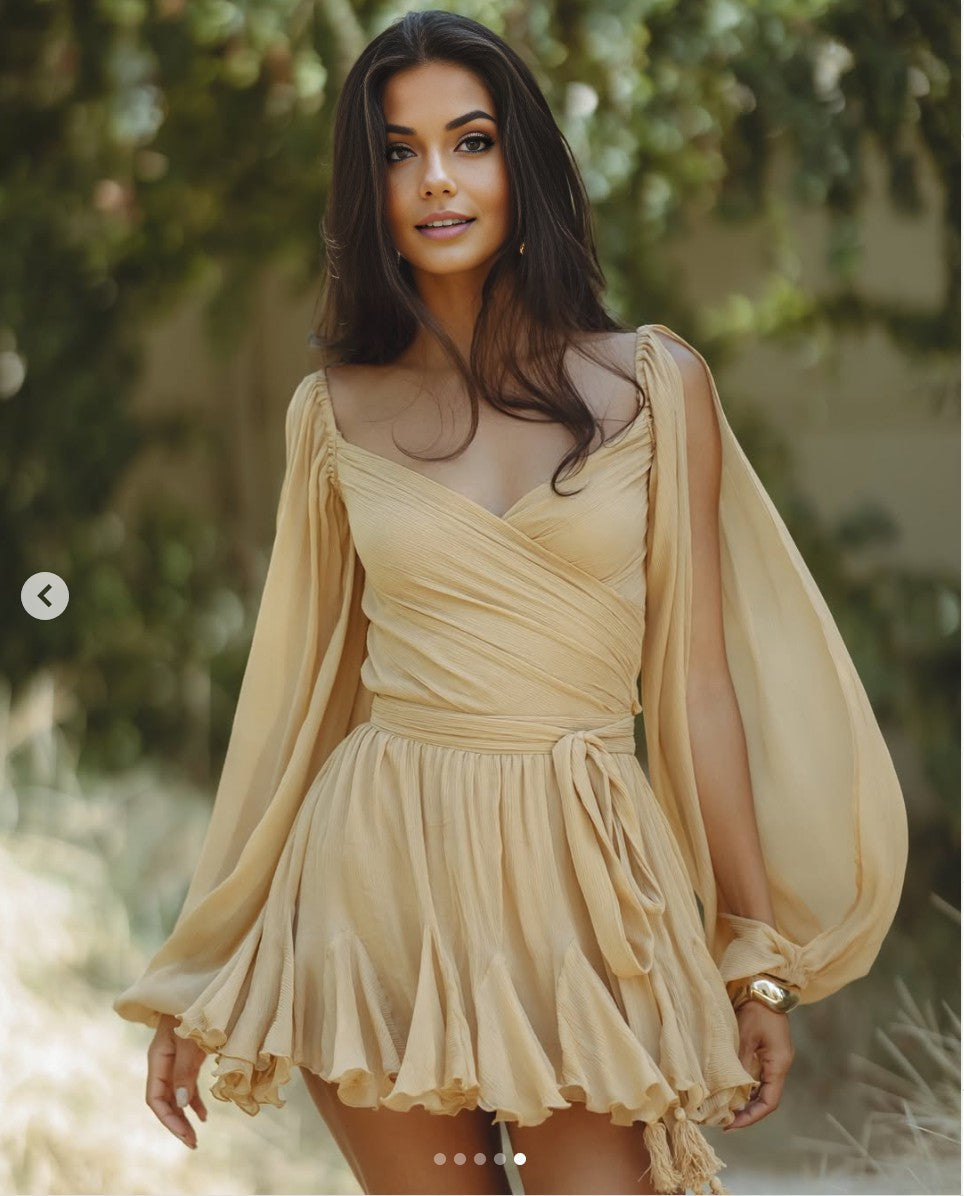 Amelia - Elegant A-Line V-Neck Ruffle Mini Dress